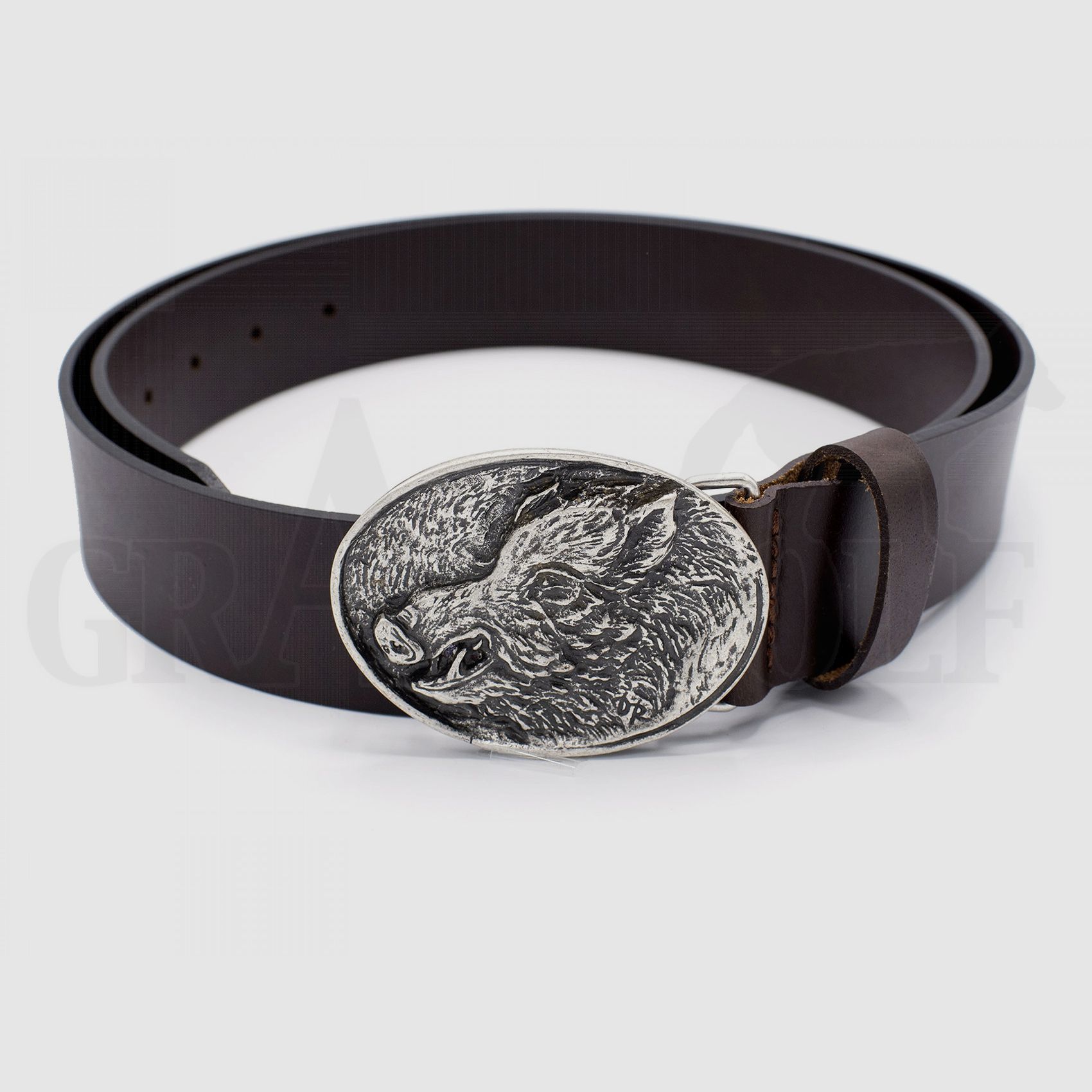 Leather belt with buckle Boar waist size 85 to 100 cm