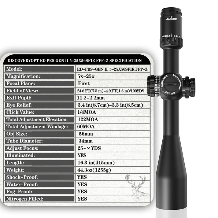 Zielfernrohr DiscoveryOpt ED-PRS 5-25x56SFIR FFP Gen.2 MOA + Montage, Bild 4 von 10