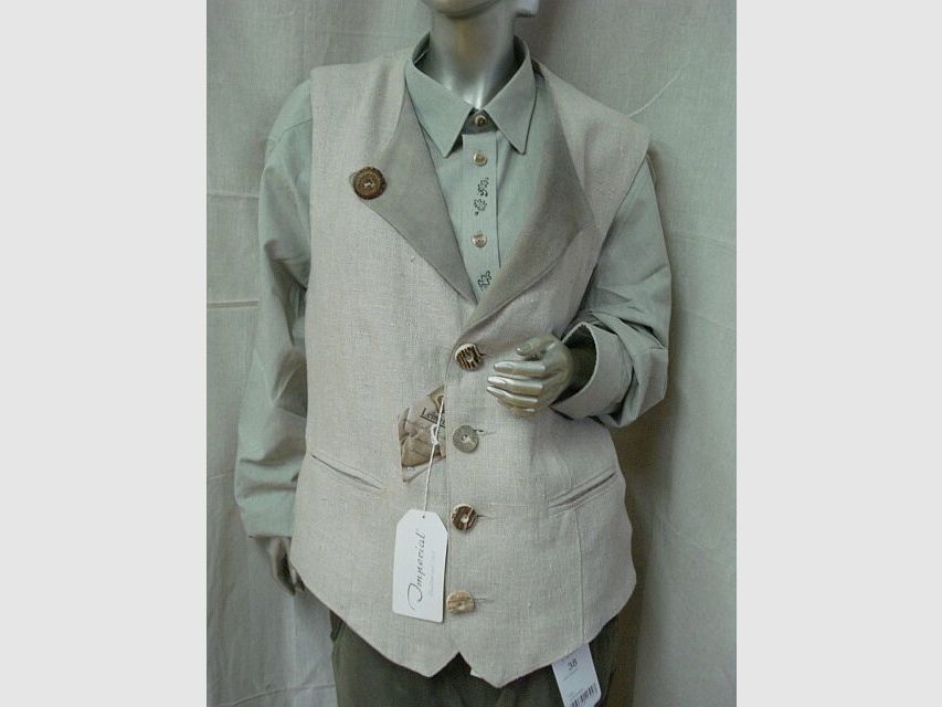 Imperial linen vest for men with leather lapel