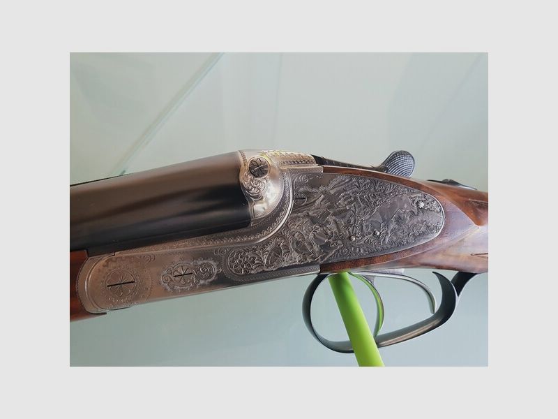 Neue Doppelflinte 12/76 Merkel DF 60E, Stahlschrotbeschuss, engl. Schäftung, Originalrechnung