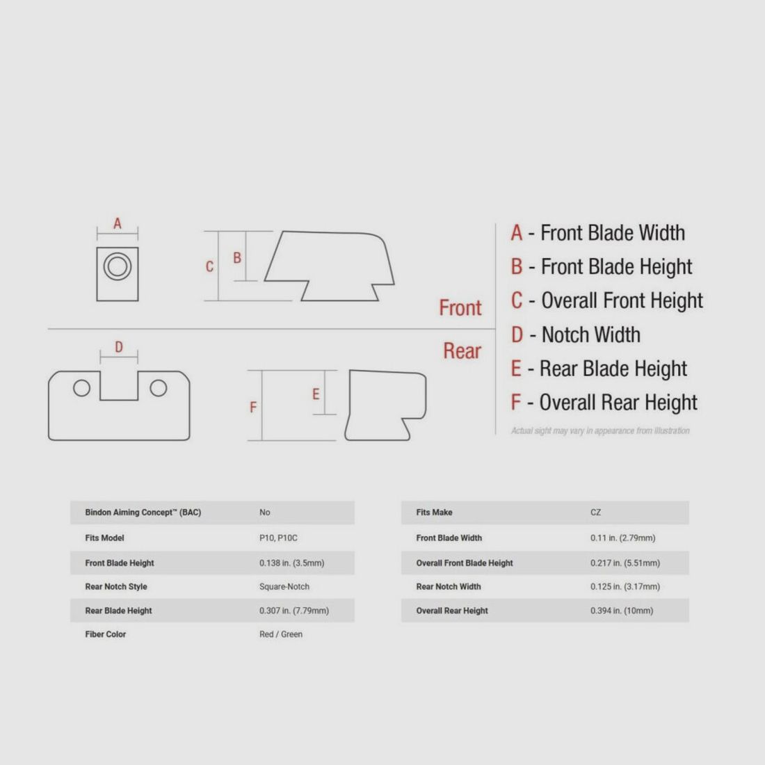 Kit de vise Trijicon Fiber Rouge CZ P10/P10C