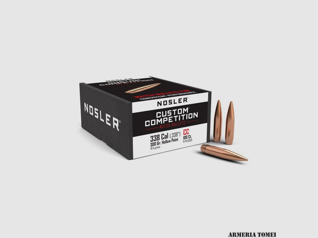 NOSLER – BULLE – CUSTOM COMPETITION® 338 Cal (.338″) CC 300gr Hollow Point 19.4g (100pcs) -53515