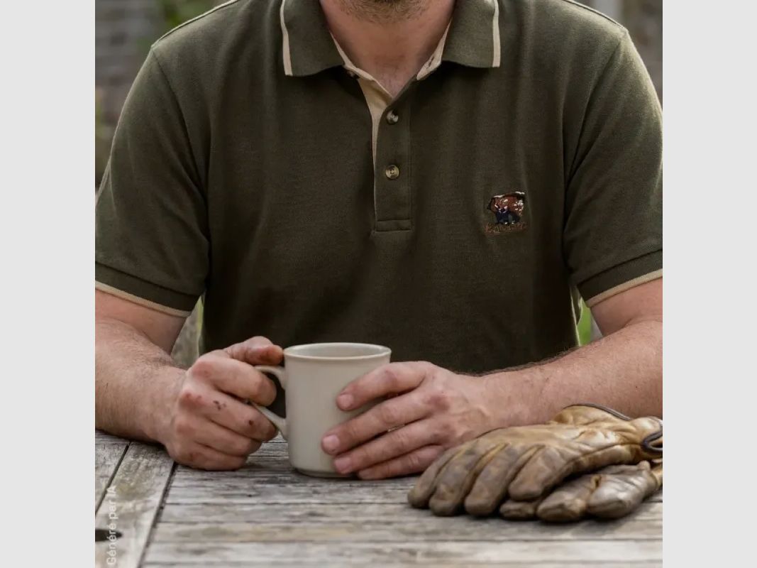 Polo Percussion khaki mit Wildschwein-Stickerei aus Baumwolle, kurzärmlig, Bild 4 von 11