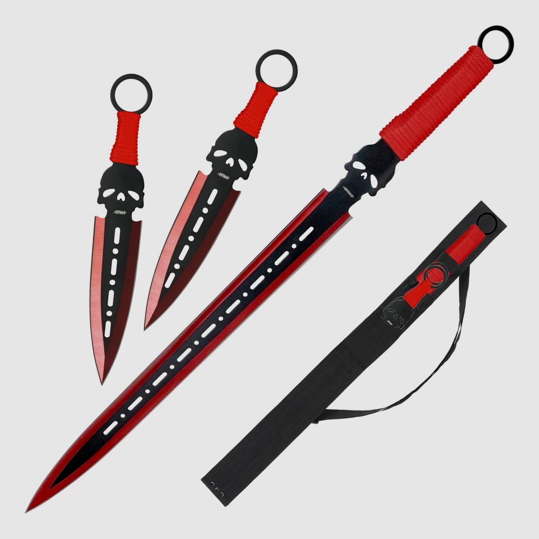 Back sword with 2 throwing knives, dagger back holder