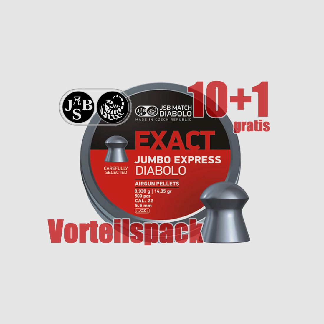 10+1 GRATIS x 500 StĂĽck JSB Rundkopf Diabolo EXACT JUMBO EXPRESS, Kal. 5,52 mm