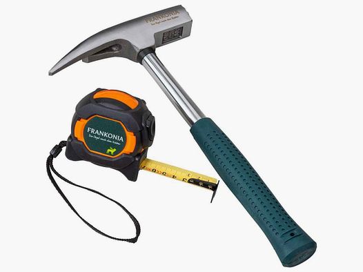Conjunto Frankonia: Martillo de carpintero y cinta métrica profesional