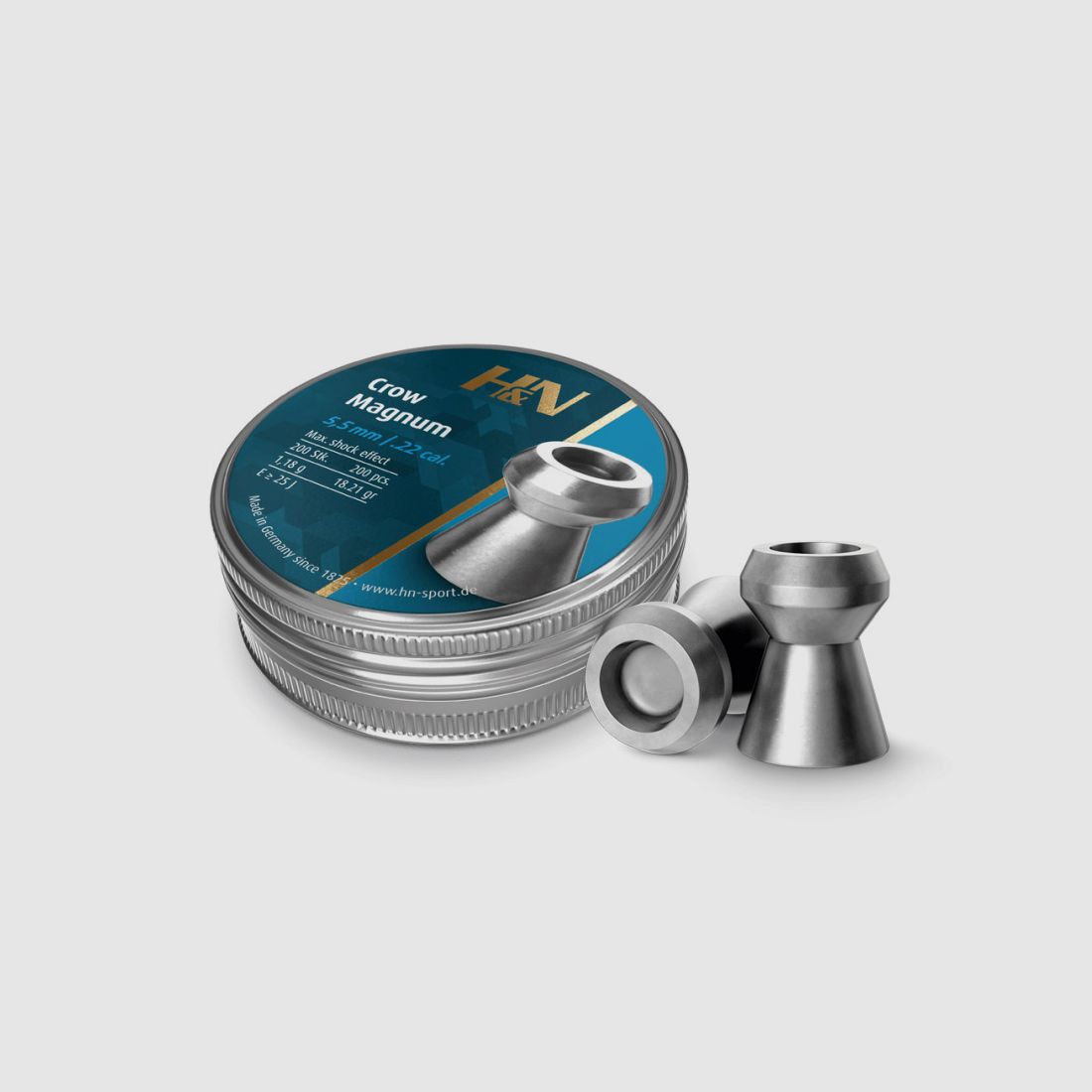 Hohlspitz-Diabolo H&N Crow Magnum, Jagd, Hollow Point, Kaliber 5,5 mm, 1,18 g, 200 StĂĽck