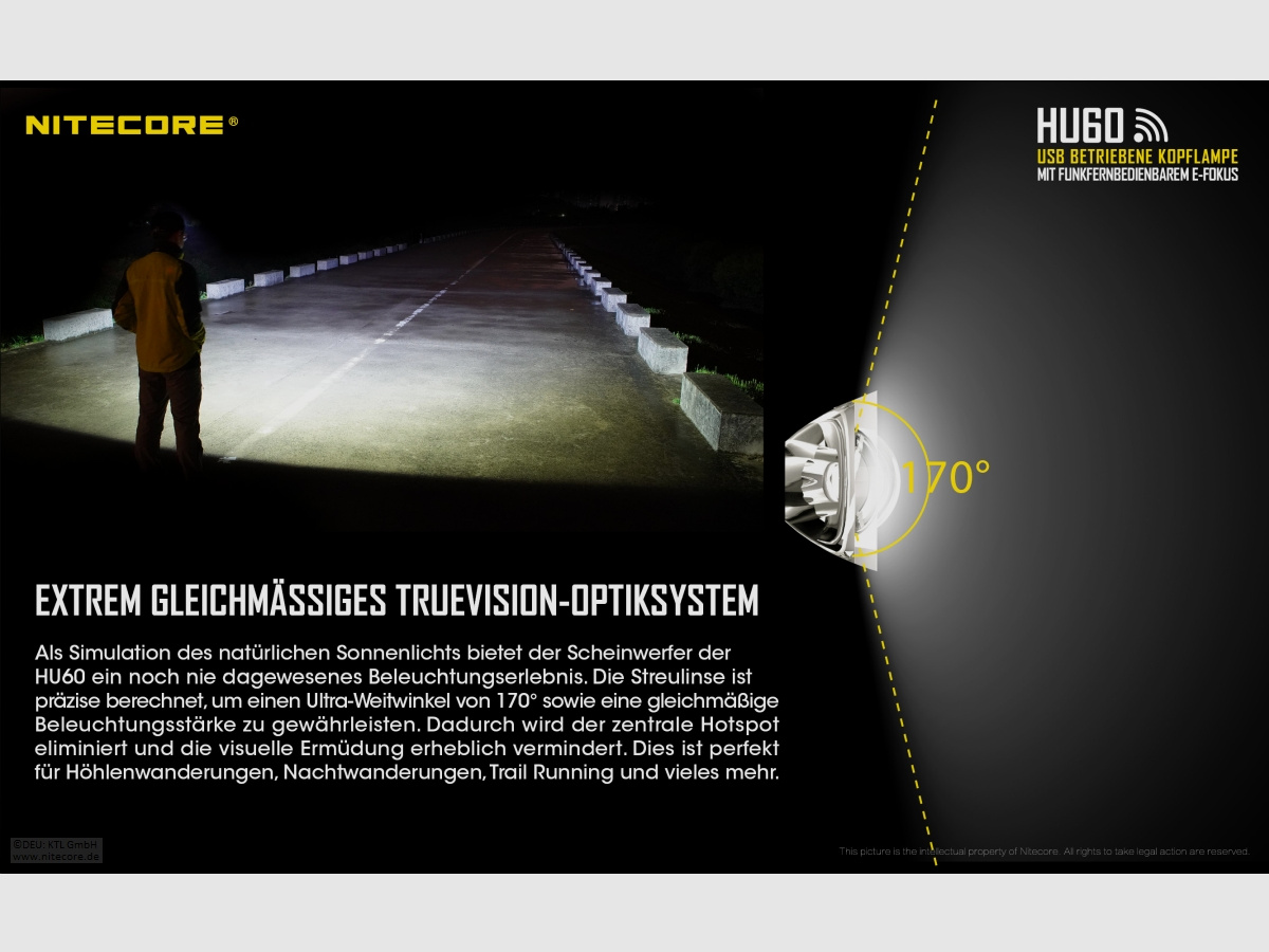 Nitecore HU60WB-2 Stirnlampe 1600 Lumen elektronischer Fokus inklusive Fernbedienung