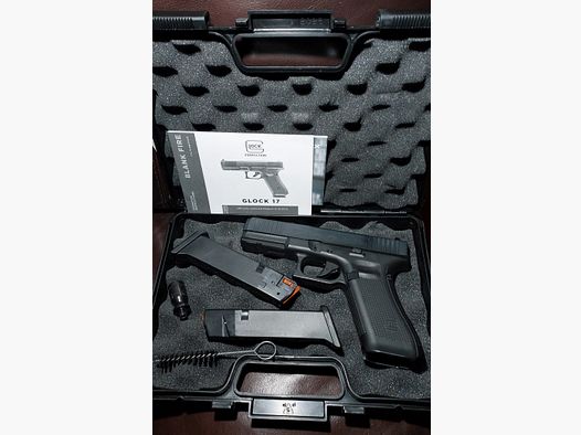 Pistola de fogueo Glock 17 Gen5 9mm P.A.K. negra (PTB 1068) - 2 cargadores - Funda táctica IWB Rex Arms Sidecar