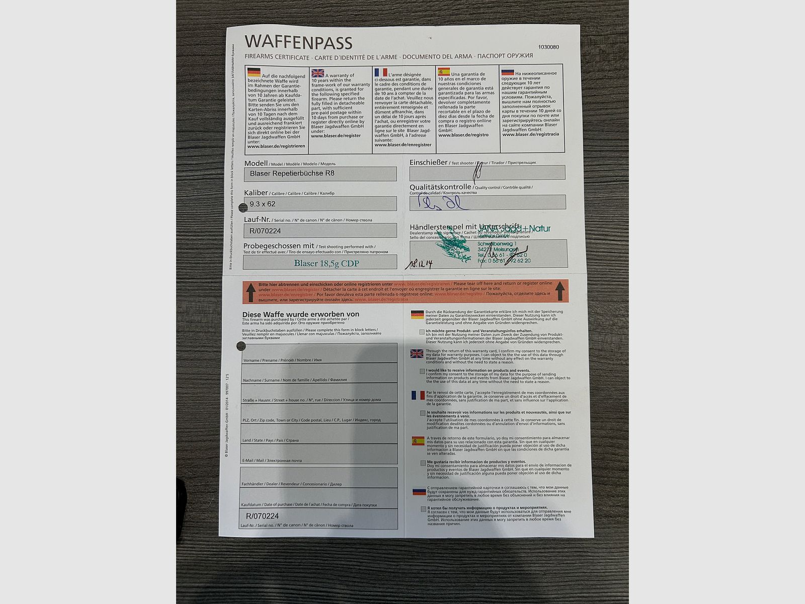 Wechsellauf Blaser R8 in 9,3x62