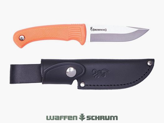 Browning Pro Hunter Fijo de Goma Fluo con funda de cuero - Longitud de la hoja: 10cm