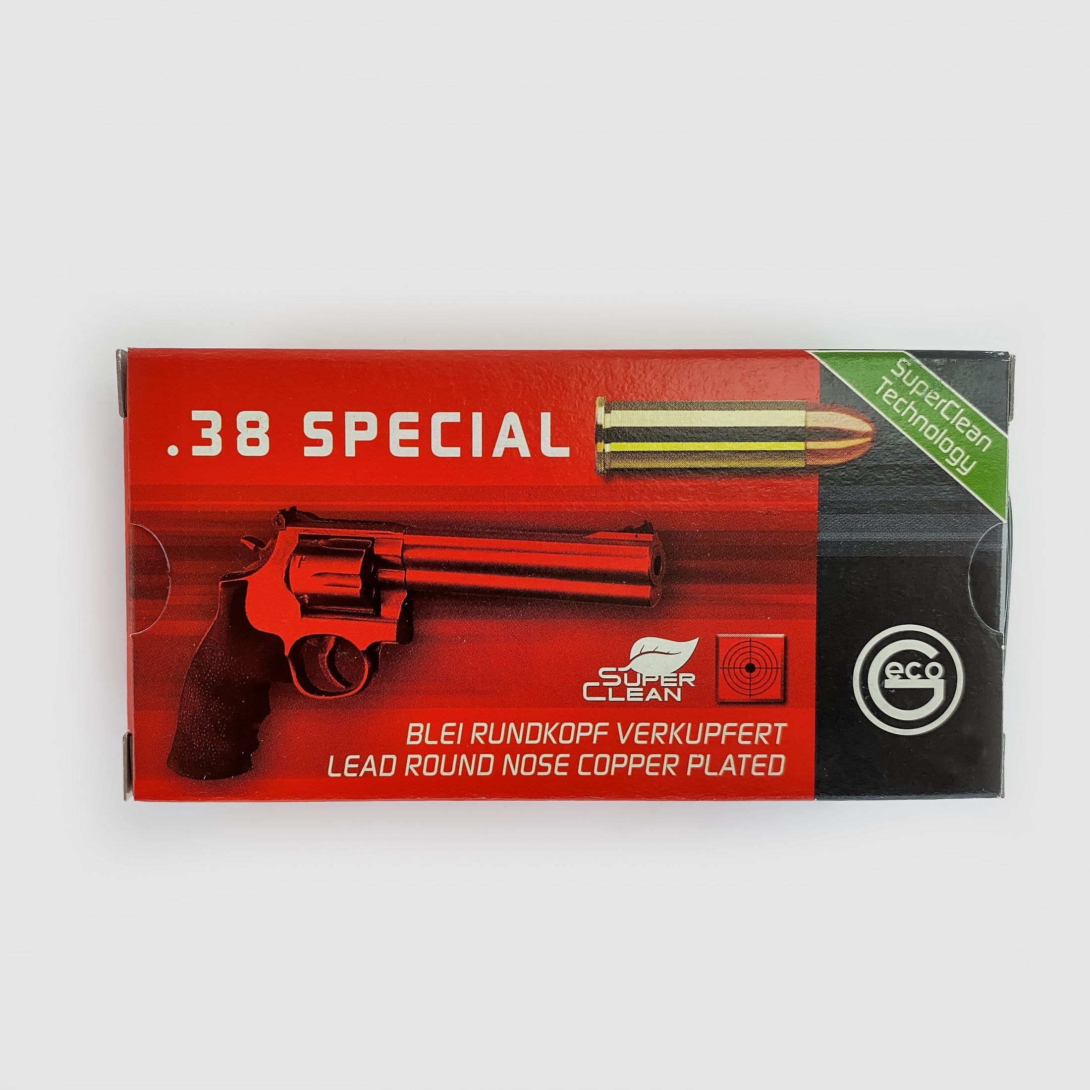 GECO revolver cartridge .38 Special lead round nose copper-plated super clean technology