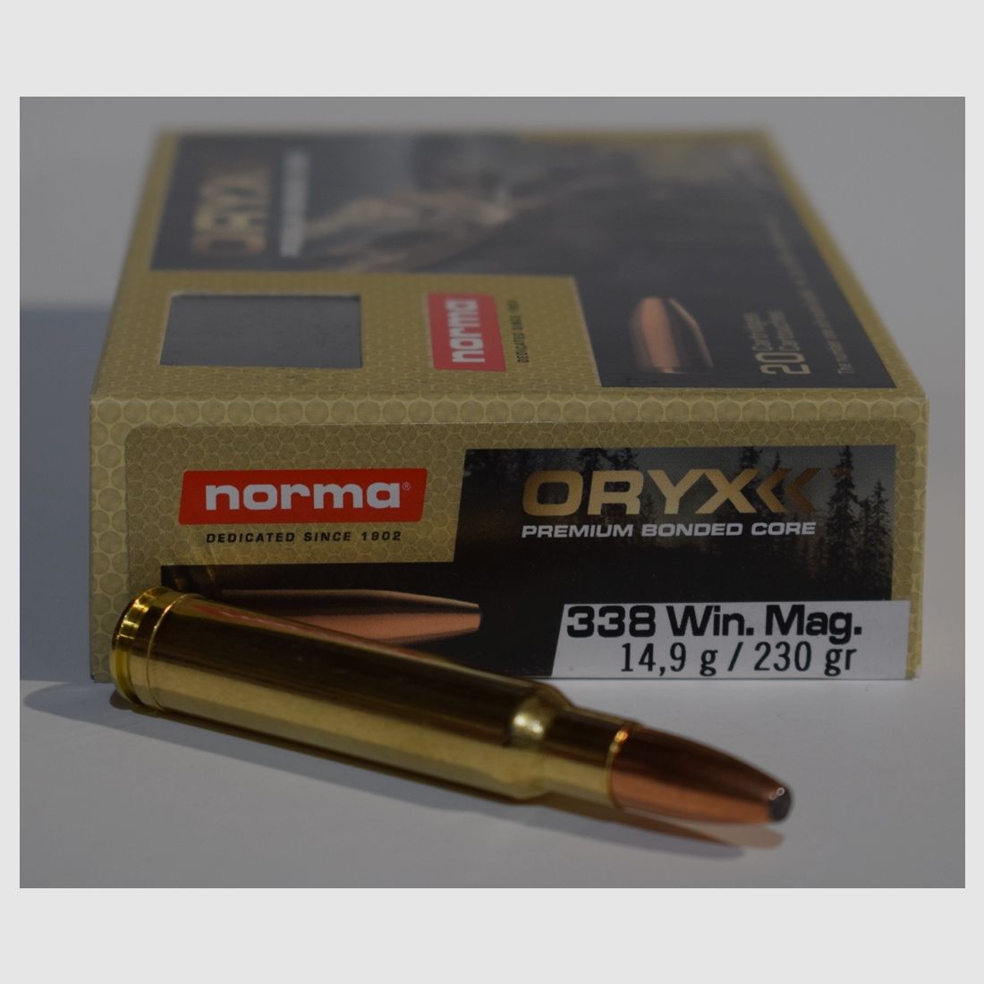 1 doos van 20 patronen Norma, Oryx, 230 grains kaliber 338 Winchester Magnum