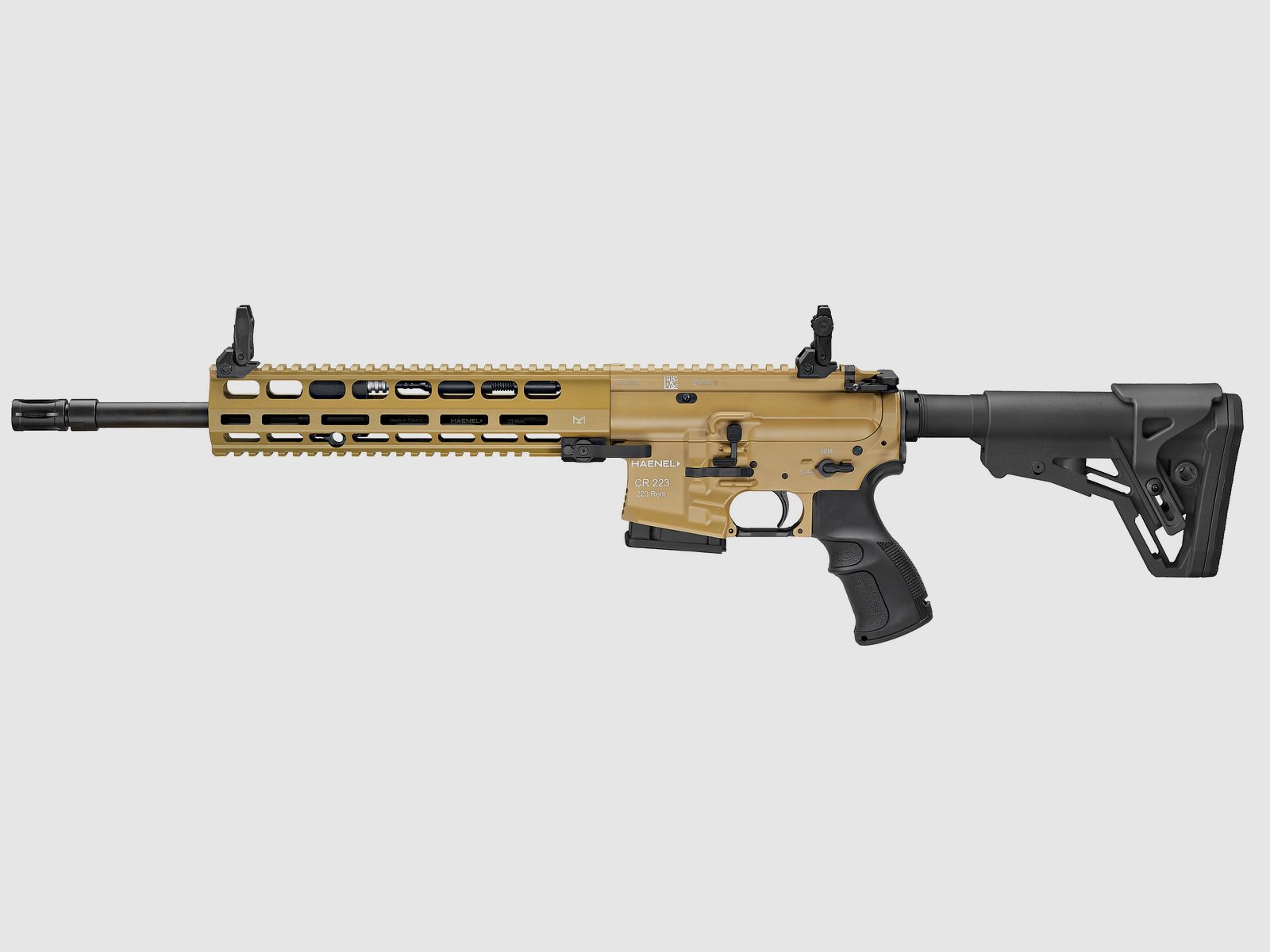 Haenel CR 223 M-LOK Handschutz Lauflänge 423 mm | Matchabzug | Handschutz lang | Sandfarben | sportlich zugelassen, Kal. .223 Rem.