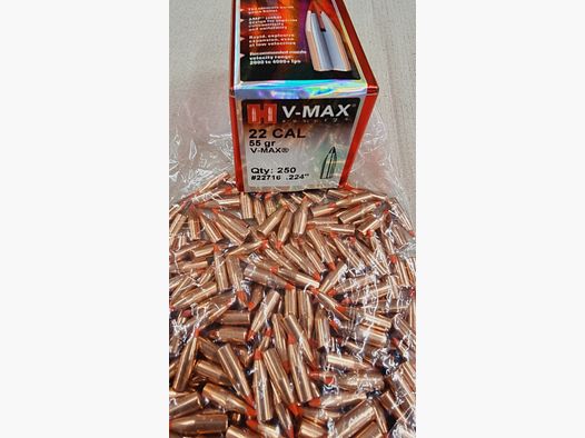 .22/.224/55grs Hornady V-Max Geschosse 250 Stk. No.22716