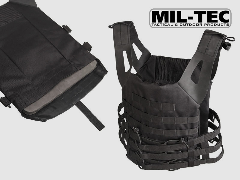 MIL-TEC taktische Weste PLATE CARRIER II, 100 % PE, beschichtet, BLACK, Uni-GrĂ¶Ăźe