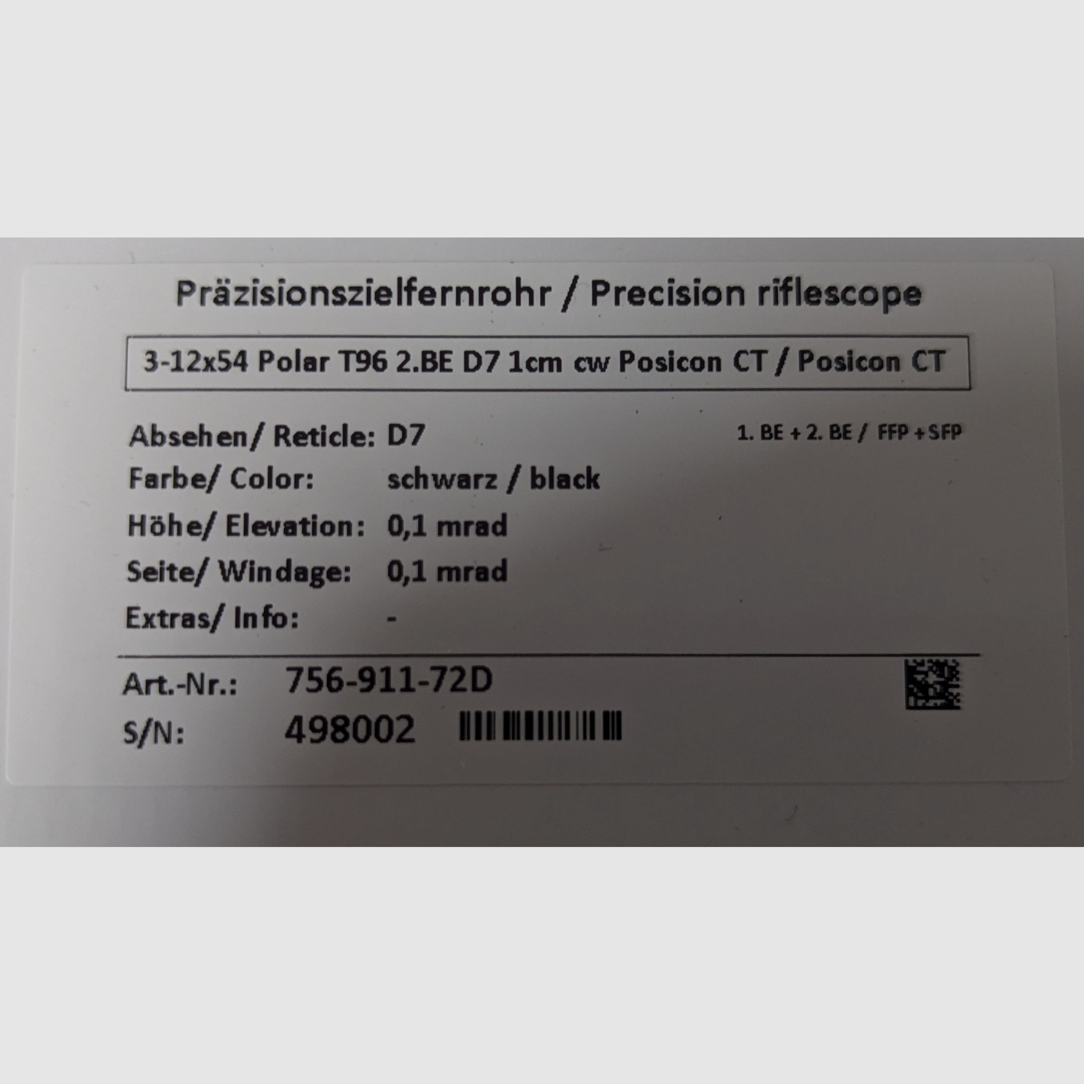 Schmidt & Bender 3-12x54 Polar T96 2.BE D7 1cm cw Posicon CT / Posicon CT