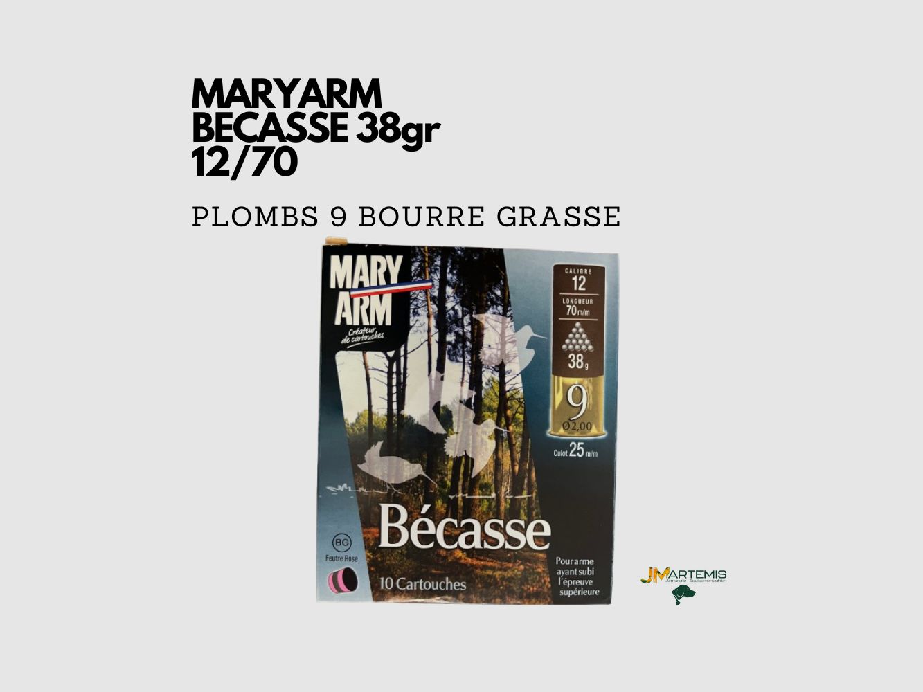 CARTOUCHES MARYARM BECASSE 38gr pb9 BOURRE GRASSE, image 2 sur 4