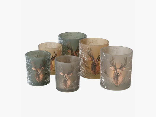 Lovergreen Dekoration Motiv Set aus 6 Windlichtern Glas Hirschmuster - Lackiertes Glas