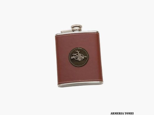 BORRACCIA(FIASCHETTA) – PELLE MARRONE CON LOGO CERVO+FUCILE