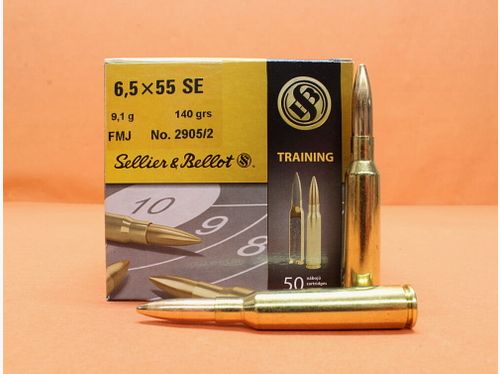 S&B/ Sellier&Bellot Patrone 6,5x55SE S&B/ Sellier&Bellot 140grs FMJ (2905/2) VE 50 Patronen/ 9,1g Vollmantel
