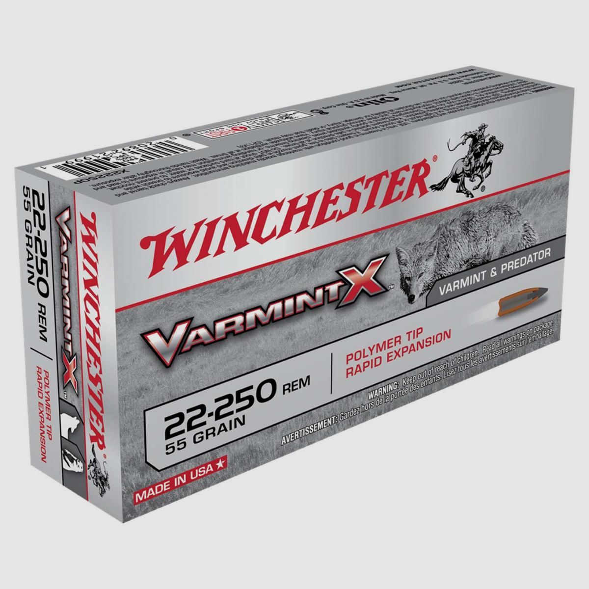 Winchester Varmint-X .22-250 Rem. 55GR Polymer Tip 20 cartouches