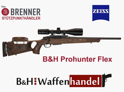 Komplettpaket: Brenner BR20 B&H Prohunter Flex Lochschaft mit doppelter Verstellung inkl. Zeiss V4 3-12x56 (Art.Nr.: BR20PHFP2) Finanzierung möglich
