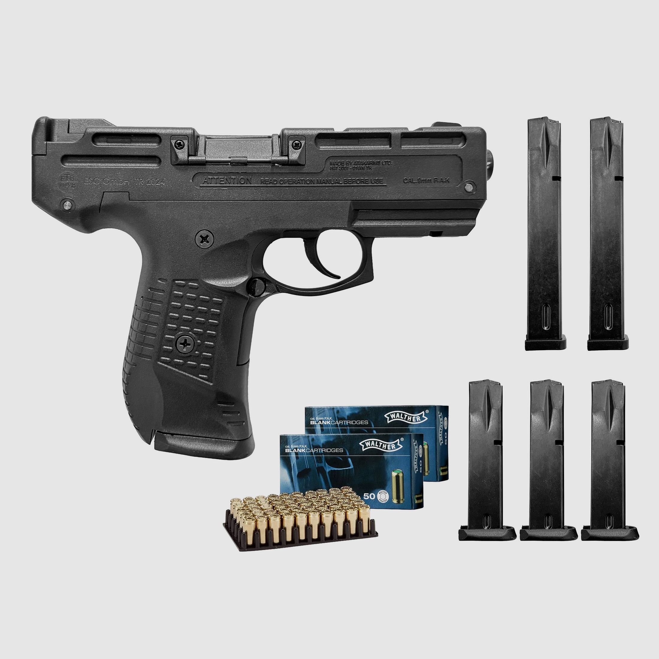 Zoraki 925-P schreckschuss pistool 9mm P.A.K. zwart - 5 magazijnen - 100 knalpatronen - NIEUW