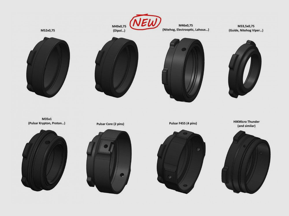 Rusan Modular Connector MCR per connettori per visori notturni: M52x0,75 (ad es. Iray, Dedal, Leica Calanox, Jahnke)