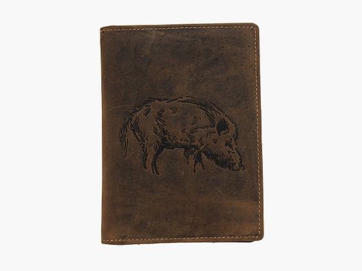 AKAH hunting license case leather 6 compartments gamekeeper motif