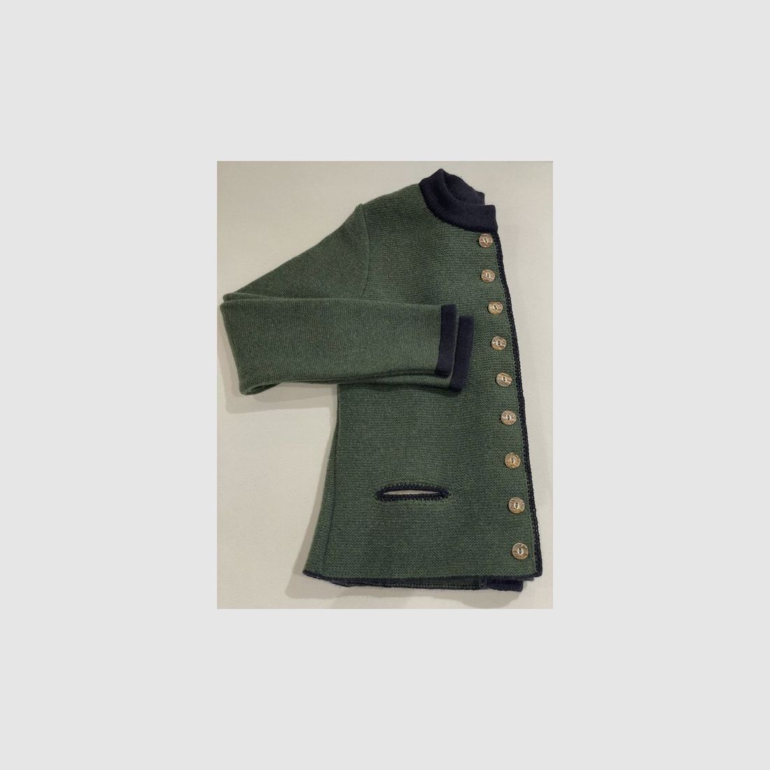 Dames vest met plooi van merinowol in lodengroen met bloemen, afbeelding 2 van 2