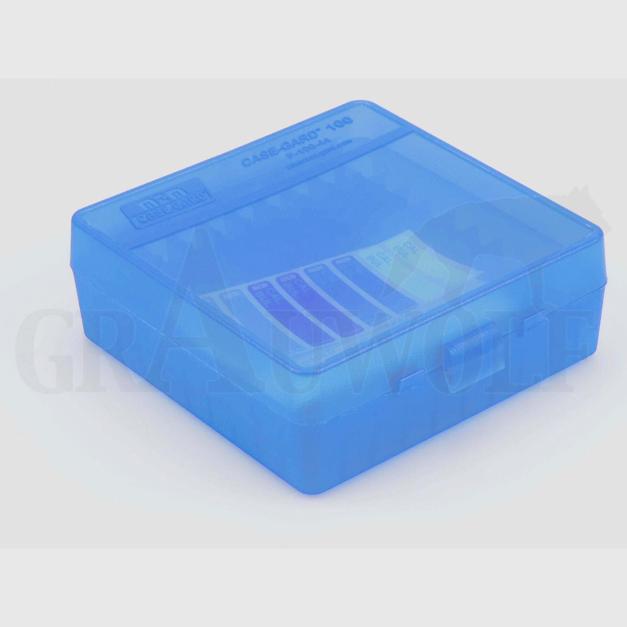 MTM Klappdeckelbox P-100-44 blau für 100 Patronen: .41 Mag - 45 long Colt