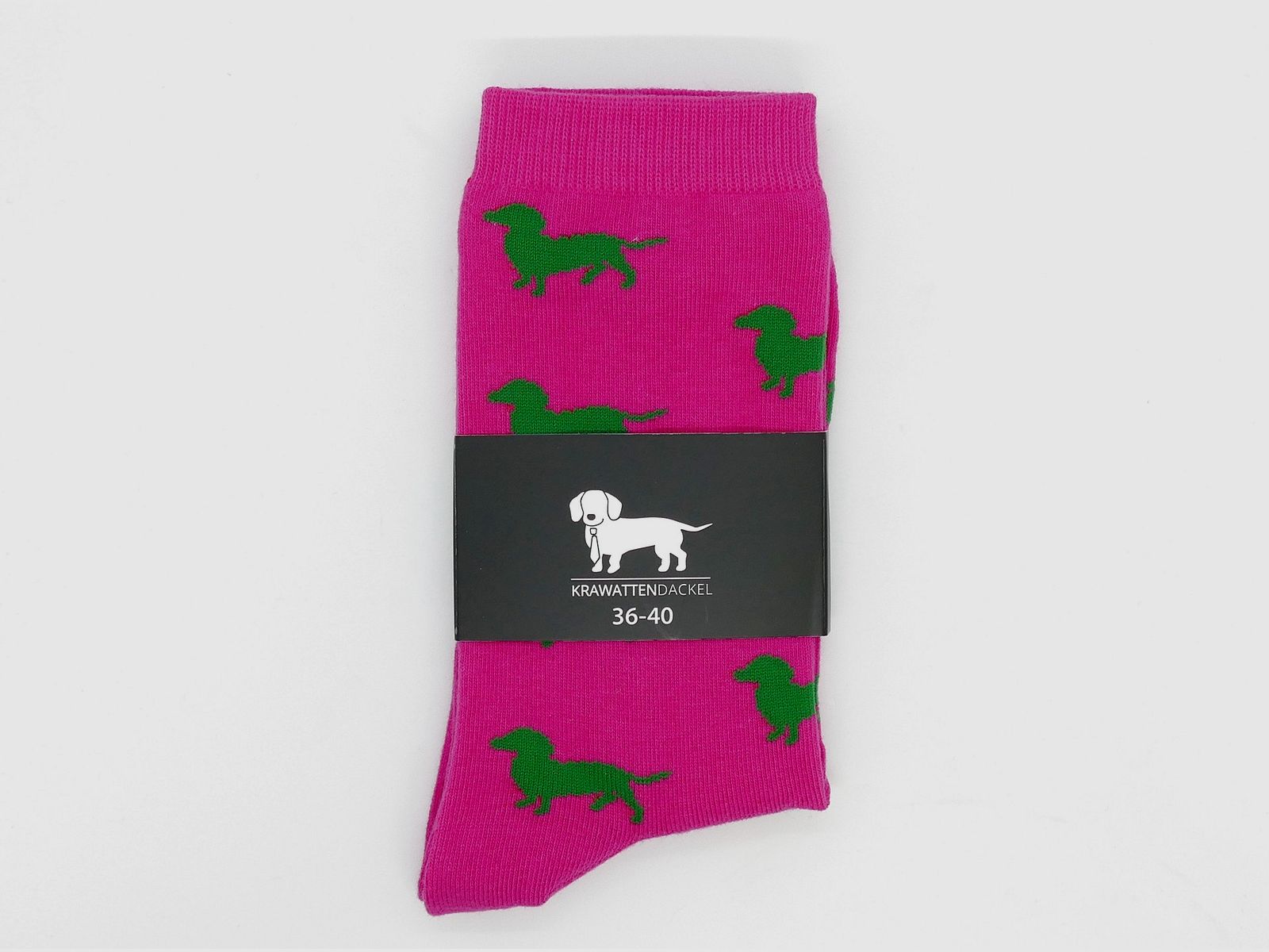 Krawattendackel calzini rosa bassotto verde taglia 36-40 calze da donna, immagine 1 di 2
