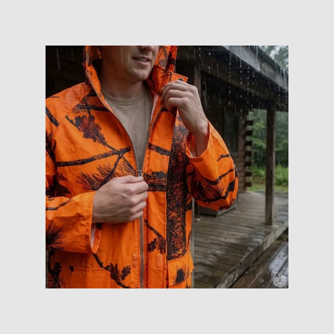 Langer Regenmantel Treeland orange Camouflage wasserdicht und winddicht, Bild 3 von 5