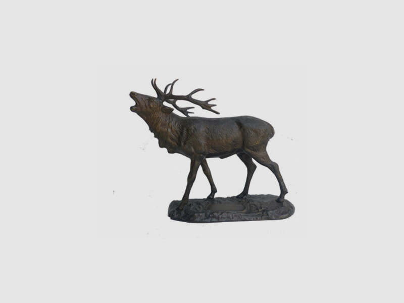 Lovergreen Bronzestatue Motiv röhrender Hirsch auf einer Wiese klein