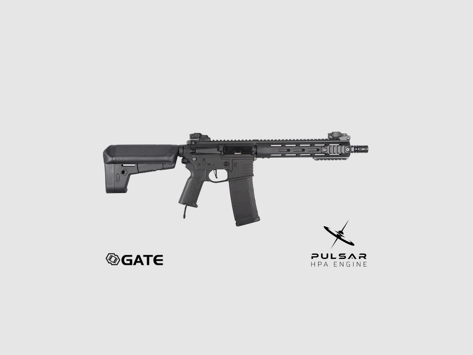 Delta Armory M4 AR15 M-LOK 10 Zoll CHARLIE GATE PULSAR HPA Airsoft Gewehr in Schwarz