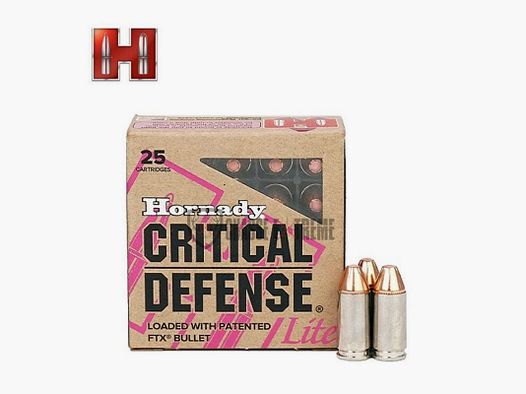 25 patronen HORNADY Critical Defense 9mm Luger Lite 100 Gr Ftx