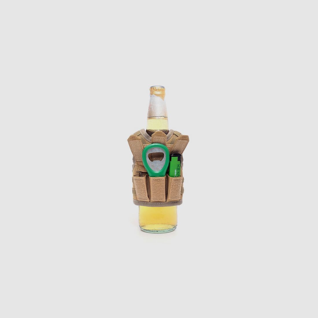 Mini Tactical Schutzweste mit Fronttaschen für Bierflasche / Wein / Thermosflasche - Sand ( Beige )