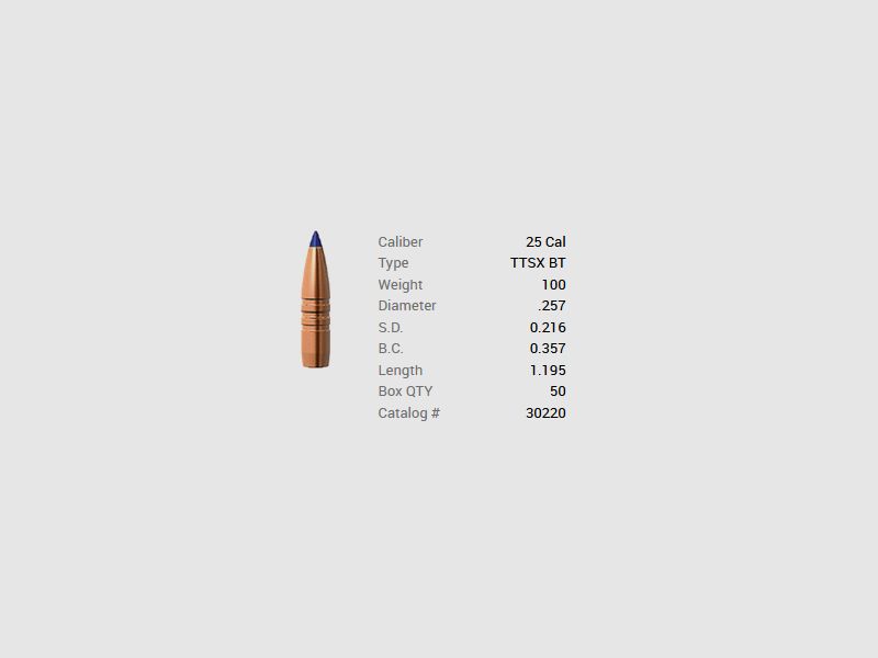 Barnes Geschoss .25/.257 100GR Tipped TSX BT 50 Stück
