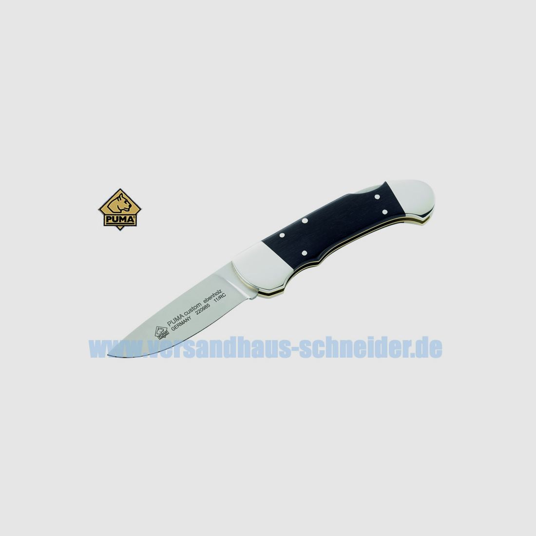 Puma Taschenmesser, Stahl 1.4110, Neusilberbacken, Messingplatinen, Ebenholz-GS