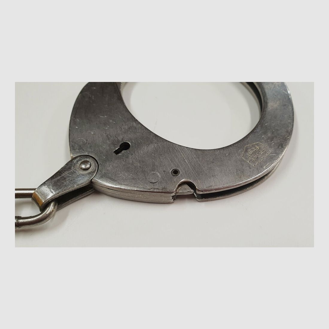 CLEJUSO Clemen & Jung e.K. Handcuff CLEJUSO No. 12 R, stainless steel handcuff, made in Germany, used