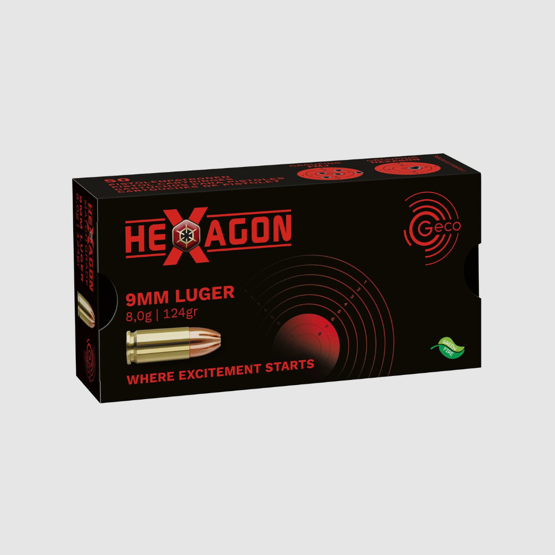 9 mm Luger Hexagon SX 8,0g/124grs. Geco