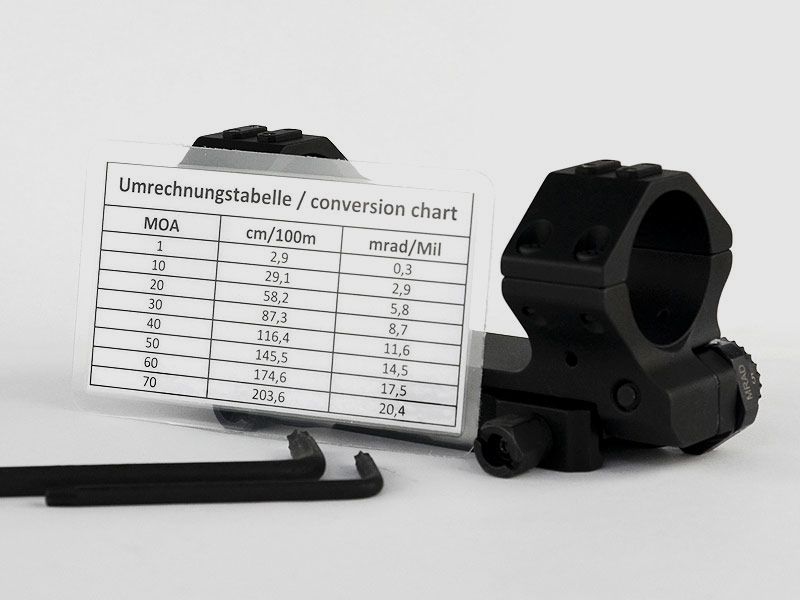 ERATAC block mount with adjustable front inclination, with knurled nut ø 30 mm + 20 mm height (0-20 mrad front inclination), 371 g