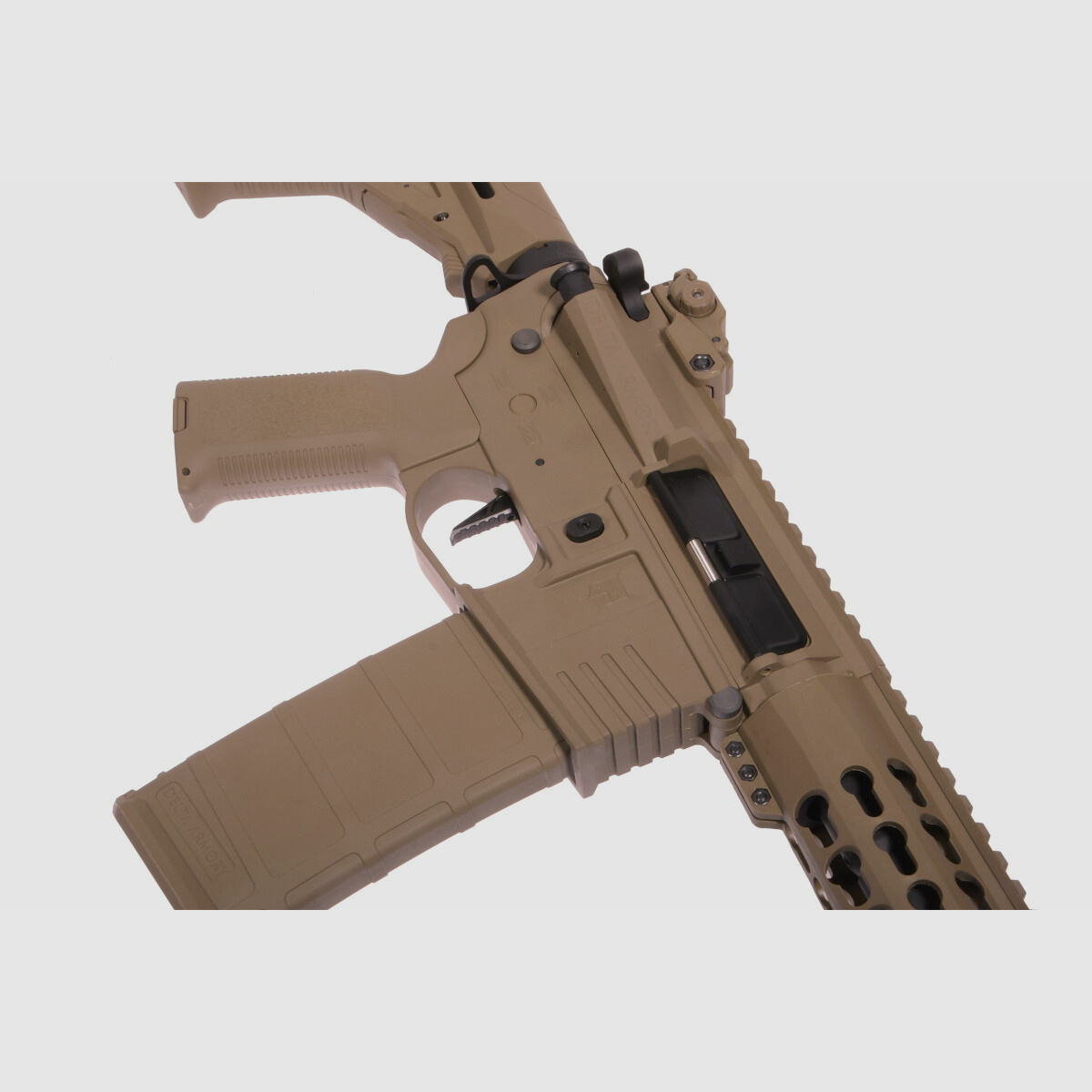 AR15 KeyMod 10 inch PREDATOR CHARLIE EAGLE ETU Tan S-AEG Airsoft Rifle Free from 18 Years | Delta Armory