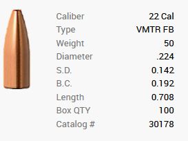 Bala Barnes .22/.224 50GR Varminator HP FB 100 piezas