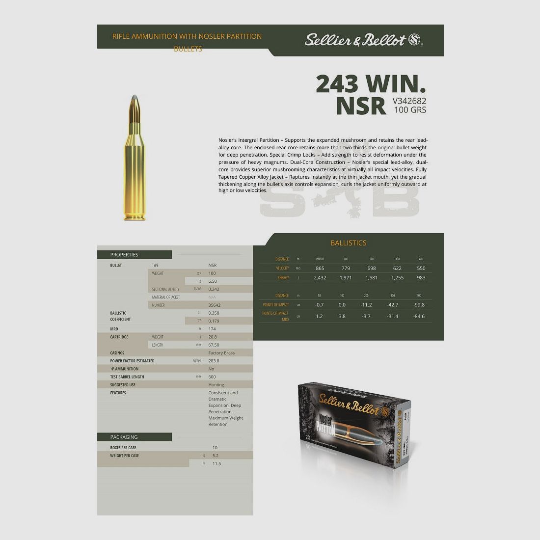 Patronen S&B - Kal. 243 Win. NSR, Bild 3 von 3