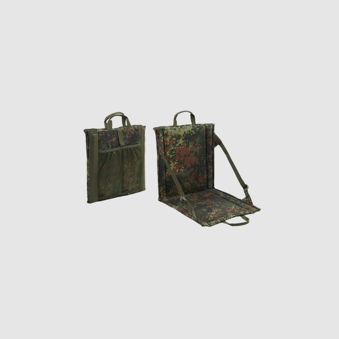 Faltsitz mit Tragegriff + Netztasche für 2 Getränkeflaschen - BW Flecktarn