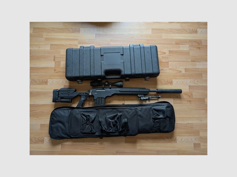 ASG Ashbury ASW338LM Bolt Action Airsoft Sniper Rifle mit Schaldämpfer/Koffer/Tasche