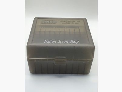 MTM Pudełko na naboje z klapką 100RDS Przezroczyste/Szare do kalibrów .22-250/.308/243/.220