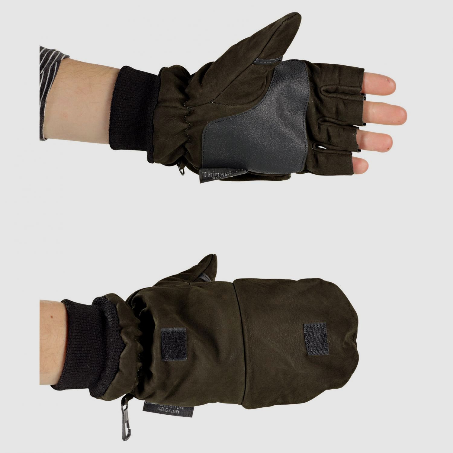 Gants en cuir nubuck Unisexe (Olive/Noir)